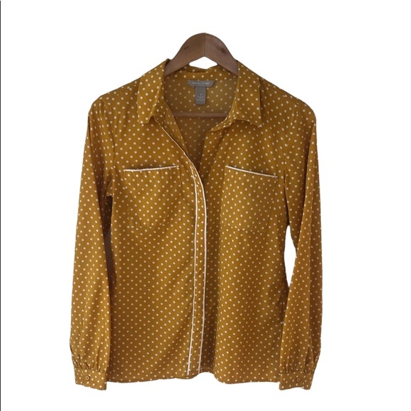 Banana Republic Tops - HP🎉BANANA REPUBLIC Factory Mustard Polka Dot Top